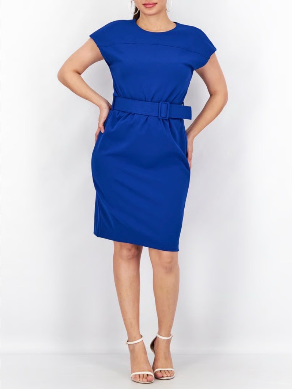 Calvin Klein blue cap sleeve sheath dress w/matching belt Size 6 office career